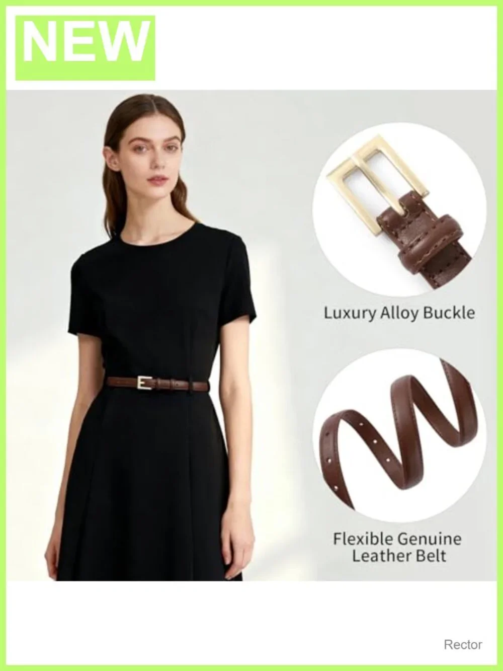 Genuine Leather Vintage Thin Belt Gold Buckle Waist Dress Belts for Women